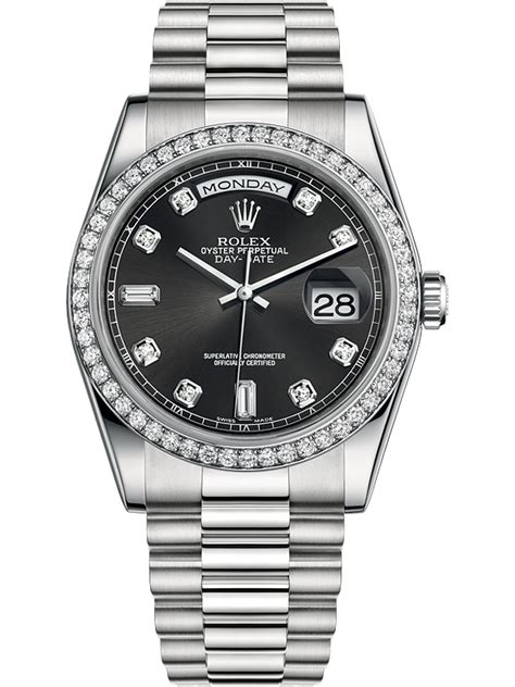 rolex day-date 36 118346-blkdp black diamond bezel platinum president 2016retail|rolex 36 day date platinum.